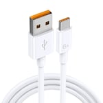 66W 6A supernopea USB-C-latauskaapeli, Yhteensopiva Huawein, Xiaomin kanssa Valkoinen 1 m