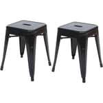 2x tabouret HWC-A73, tabouret en métal, design industriel, empilable - noir