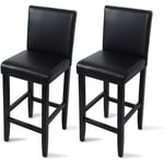 Tabourets de bar lot de 2, avec pieds en bois, Chaises avec dossier en cuir synthétique, 41 x 43 x 110cm, Noir - Woltu