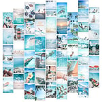 Fardes Kit de collage mural avec photos bleues - 50 pièces - Décoration de plage pour chambre à coucher, décoration nautique, décoration murale pour chambre de fille