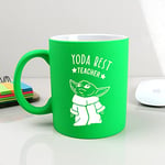 eBuyGB Personalised Coffee Mug, Neon Green Baby Yoda Mug, 310ml Star Wars Themed Tea Cup, Teacher Appreciation, Thank You Gifts (Yoda Best Teacher)