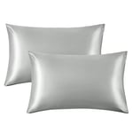 Bedsure Satin Pillowcase for Hair and Skin - Similar to Silk Pillowcase, Pillow Cases 2 Pack with Envelope Closure, Gifts for Women, Queen & Standard Size 50 x 75 cm, Grey