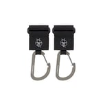 Lässig Fixation pour poussette (2 pcs.) fermeture autoagrippante Crochet Mousqueton Crochets pour poussette Crochets pour faire les courses Métal/Stroller Hooks with Carabiner black