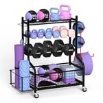 ZACHVO - Support d'haltères - Étagère Dumbbells à 4 étages pour la maison et la gym - Avec roue et 8 crochets - Charge maximale : 160 kg - Étagère de rangement pour dumbbells et ballons de yoga, bloc,