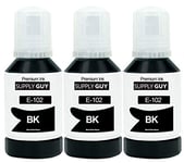 Supply Guy ink compatible with Epson 102 Black for EcoTank ET 2700 2750 2751 2756 3700 3700 3750 4750 (3x 127ml)