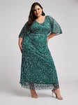 Yours Curve Luxe All Over Sequin V Neck Maxi Dress - Green, Green, Size 30-32, Women