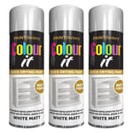 3X White Matt Spray Paint Aerosol Auto Car Lacquer Wood Metal 250ml