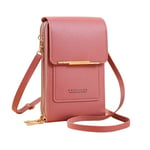 RFID-läderväska Touch Screen Telefonväska Crossbody Damväska Dark Pink