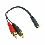 20cm 3.5mm Jack to 2 x RCA Cable (Twin Phono) Audio Lead Stereo Long GOLD