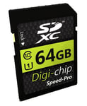 Carte mémoire Digi Chip 64 Go SDXC Classe 10 pour appareils photos reflex numériques Canon EOS M50, EOS M100, EOS M6, EOS M5, EOS 80D, EOS 2000D, EOS 4000D, EOS 9000D, EOS Rebel T7, EOS Kiss M