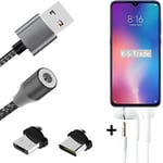 Data charging cable for + headphones Xiaomi Mi 9 + USB type C a. Micro-USB adapt