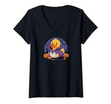 Womens Cute Yellow Rubber Ducky Little Bath Toy Pumpkin Halloween V-Neck T-Shirt