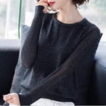 Women'S Shirt Pullover Spring Autumn Basic Blouse Shirts Ladies Long Sleeve Casual Tops Pullovers Elastic Women-Black_Xl