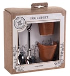 Egg Cups & Spoon Set - 4 Piece - Gardeners Gift Set - Novelty Flower Pot Design