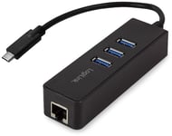 Logilink USB 3.0 to Gigabit Network Adapters (RJ45) and 3 x USB 3.0 Hub black Black