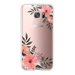 Evetane - Silicone Case Compatible with Samsung Galaxy S7 Edge - Full Protection 360, Slim and Transparent - Front & Back Cover - High Resistance - Pink Flowers