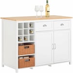 KNL05-W îlot Central de Cuisine, Placard de Cuisine, Buffet de Rangement avec Porte-Bouteille pour 9 Bouteilles, 2 Tiroirs, 2 Portes et 2 Paniers en