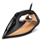 Philips 7000 Series Steam Iron, Powerful 2800W, 50g/min Steam, 250g Steam Boost, SteamGlide Elite Soleplate for Smooth Gliding, Black/Gold (DST7040/80)