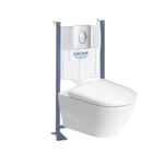 Pack WC suspendu sans bride DURAVIT D-Neo + bâti support GROHE Rapid SL Projet + abattant + plaque chromé