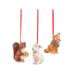 Villeroy & Boch - Nostalgic Ornaments Ornements Animaux de la forêt, 3 pièces, Ensemble de suspensions décoratives Mignonnes en Porcelaine Dure pour Le Sapin de Noël, Multicolore, 6 x 7 cm