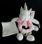 166. DOUDOU ET COMPAGNIE HOCHET LICORNE Rose mouchoir blanc grelot DC3310 - NEUF