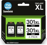 Cartouche 301 Noir, Encre 301 xL Noir Remplacement pour HP 301 Pack de 2 Cartouches, Encre Imprimante 301xL pour DeskJet 3050 1050 J410 2544 Envy 4500 4504 OfficeJet 2620 4630 4632 4634