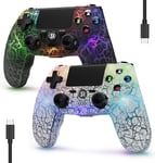 Manette Sans Fil Pour Ps4, Lot De 2 Manettes Led Compatible Avec Ps4/Slim/Pro/Pc/Ios/Android, Motif Fissuré, Lumières Rgb, Batterie 1000mah, Moteurs De Vibration Doubles, Gyroscope À Six Axes