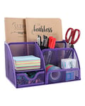 EasyPAG 7 Compartiments Métal Organisateur de Bureau Range Bureau Rangement Bureau Pot à Crayon Porte Stylo avec Tiroir,Violet