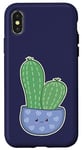 Coque pour iPhone X/XS Cactus Kawaii en pot pour les amateurs de plantes succulentes bleu nuit