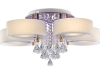 Mdeco Taklampe Taklampe Elmdrs8006/5 Tr Gl Mdeco Glamour Krystall Lampe Med Fjernkontroll Gull Hvit