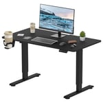 FitStand Electric Standing Desk 110x60cm Whole Piece Height Adjustable Standing Desk Sit Stand Desk Adjustable Desk Stand Up Desk With Smart Pannel for Home Office (Black Frame+ Black Desktop)