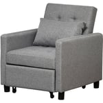 Homcom - Fauteuil chauffeuse canapé-lit convertible 1 place dossier inclinable 3 positions coussin inclus polyester coton gris