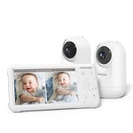 momcozy Moniteur de bébé avec 2 caméras 5" 1080P Écran divisé Moniteur vidéo avec caméra et Audio 5000mAh Pas de WiFi Vision Nocturne Infrarouge Audio bidirectionnel Portée de 960 pi