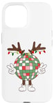 iPhone 15 Christmas disco ball with antlers, peace sign, reindeer Case