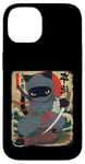 Coque pour iPhone 14 Chat ninja japonais, chat noir kawaii ninja