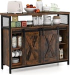 Meuble de Rangement de Cuisine avec 2 Portes Coulissantes Buffet de Cuisine Style Industriel avec 6 Compartiments Ouverts