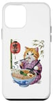 Coque pour iPhone 12 mini Chat animé mignon en kimono mangeant des ramen Anime drôle