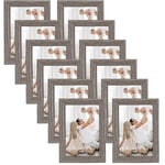 Giftgarden Cadre Photo Rustiques 10x15 cm Lot de 12, Cadres Photo Gris avec Texture Grain de Bois pour Salon, Chambre Bureau et Salle de Séjour