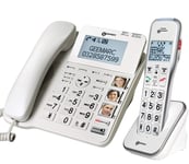 Geemarc Amplidect 595 Combi - Corded Phone + Cordless Handset - Amplified (50dB) Loud Phone with Big Buttons, Amplified Ringer, Indicator, Locator and SOS Buttons - Hearing Aid Compatible (T-coil)