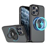 S. Dawezo Coque Magnétique pour iPhone 11 Pro Max 6,5 Pouces, Compatible avec MagSafe, Coque pour Téléphone à Protection Militaire, Magnétique 360° Support Rotatif Coque pour iPhone 11 Pro Max, Noir