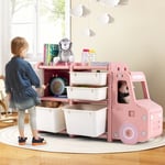 Meuble de Rangement Jouets pour Enfant 2 bac 2 tiroirs et 1 placard 110 x 32 x 66 (L x l x H) CM Rose CW84118