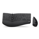 Perixx Periduo-505 - Clavier Ergonomique et Souris Verticale - Clavier divisé - Molette de défilement à 4 Voies - Repose-Poignets Personnalisable - Touches Plates - avec câble USB - QWERTZ