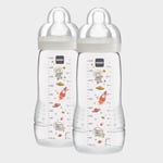 Mam Easy Active - Lot de 2 biberons avec tétine de taille 3 (débit rapide), pour bébé de 4 mois et plus, 330 ml, Gris