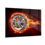 Impression sur Verre 100x70cm Tableaux Image Photo Wheel Flames Rim Decoration