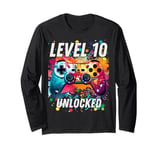 Gaming Vintage 10th Birthday 10 Ten Year Old Boy Girl Gamer Long Sleeve T-Shirt