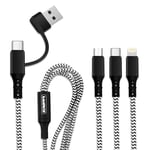 Câble Multi USB A/C Embout - Cable 3 en 1, 5 en 1 de charge 5V/2.4A - USB A ou USB C (Type-C) vers USB-C/Micro USB/Lightning compatible Apple pour iPhone, iPad, Android Samsung etc. (NOIR/BL.[V237]