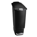 simplehuman CW1361 40L Slim Recycling Kitchen Pedal Bin with Lid Lock, Silent Soft Close Lid, Built In Wheels, Stay-Open Lid, Black Plastic, W 26.0cm x H 64.0cm x D 49.0cm