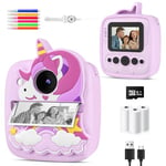 Kids Camera Instant Print,Birthday for 3 4 5 6 7 8 9 Year Old Boys Girls,48MP & 1080P HD Kids Digital Camera with 32GB SD Card & 3 Rolls Paper