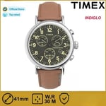 Mens New Timex Classic Chronograph Easy Reader 41mm Indiglo 50m W/Proof Watch