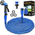 Garden Hose Pipe Expandable Garden Hose with 3/4", 1/2" Fittings, Anti-Leakage - Flexible Expanding Hose with 8 Function Spray Nozzle by HOMOZE (50FT, Blue)